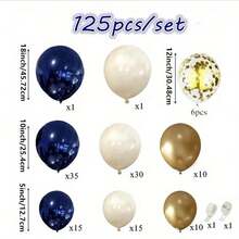125 Stücke marineblau-goldener Ballon Girlanden Bogen Satz, sandweiß-blau-gold mit Konfetti Ballons für Neujahr, Abschluss, Geburtstag, Hochzeit, Baby-Shower Party Dekorationen