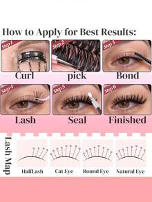 612/200/240片装DIY睫毛嫁接套装，包含胶水、封层剂、睫毛胶卸妆液、镊子、眉刷，30D/40D/30D+40D/40D+60D/60D+80D/80D+100D浓密单簇假睫毛，纤长柔软仿貂毛睫毛，适合猫眼妆、美容派对和旅行。 - 黑色 - 查看 11