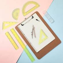 1 Set Plastic Geometry Math Set Includes Drawing, 6 Inch 4 Inch Protractor, 45/60 Degree Rulers 12 Inch 6 Inch Math Ruler Transparent Office Supplies (Pink) - Yellow - View 7