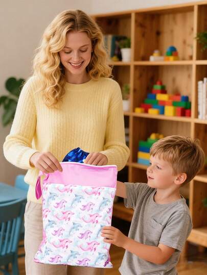 1Pc Wet Dry Bags,Reusable Zippered Pocket, Baby Cloth Diaper Wet Bags,Travel,Beach,Pool,Daycare,Soiled Items,Yoga Gym Bag,Wet Bag For Swimsuit