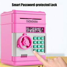 Kids Cartoon Password Box Piggy Bank ATM Music Automatic Roll Money Saving Deposit Machine Toy - Pink - View 5