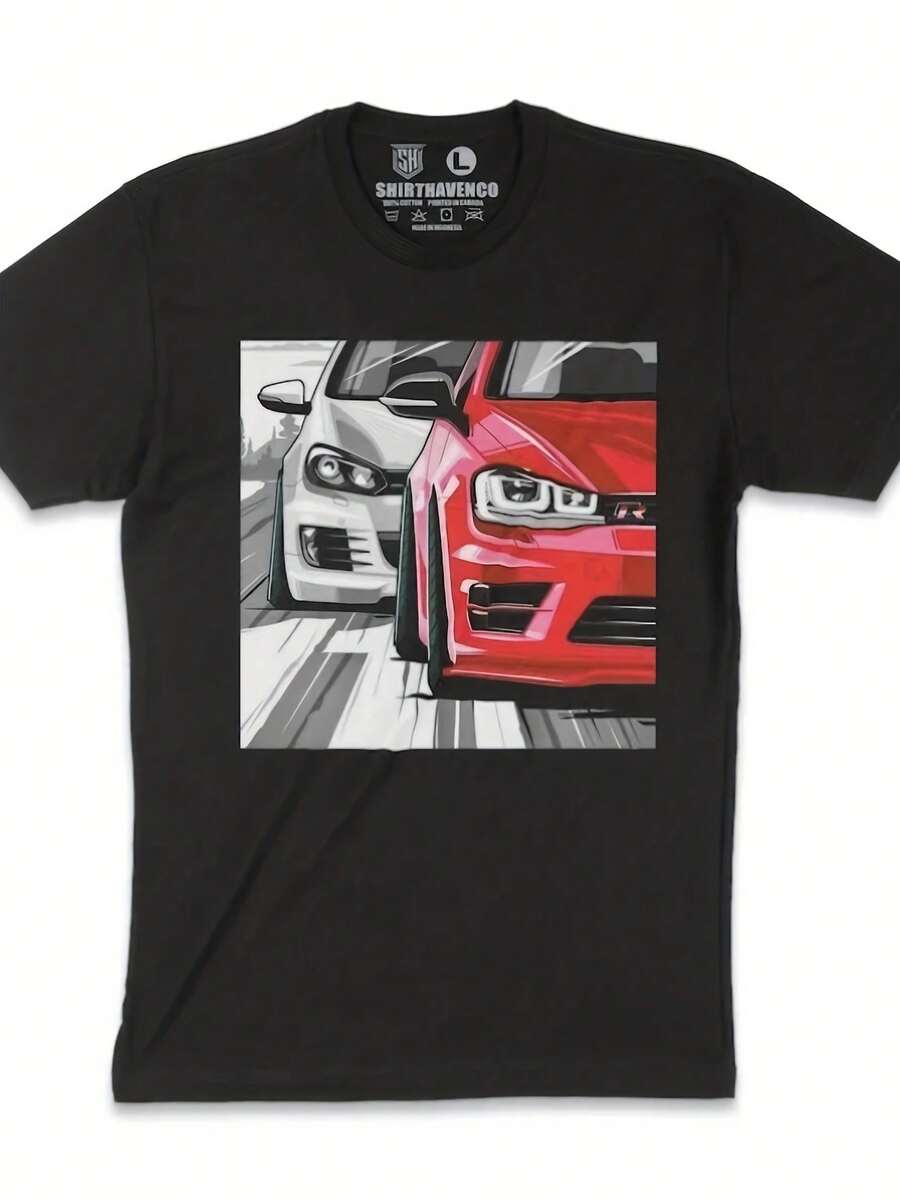 Golf R T-Shirt VW Turbo Hatchback Car Tee German Street Racer Shirt AWD Tuner Gift For Him Euro Style Stance Build Gr - 黑色3 - 查看 1