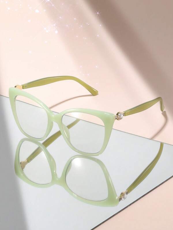زوج نظارات أنيقة بإطار كبير على شكل عين القطة مزينة باللؤلؤ، نظارات بصرية للنساء للاستخدام اليومي، تناسب الوجه بشكل مميز
