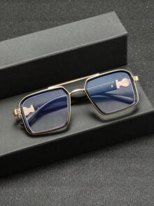 1 Pair Men's Metal Frame Rectangular Glasses, Elegant & Versatile Academic Style, Suitable For Graduation, Workplace, Training, Bookstore - Multicolor - View 4