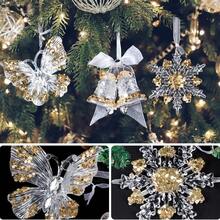 Adornos de árbol de Navidad de cristal - Adornos colgantes de cristal en forma de copo de nieve, carámbano y gota acrílicos iridiscentes para decoración de fiesta con tema de Navidad y Frozen, Papá Noel, renos, campanas, decoraciones de fiesta de Navidad - Multicolor - Ver 10