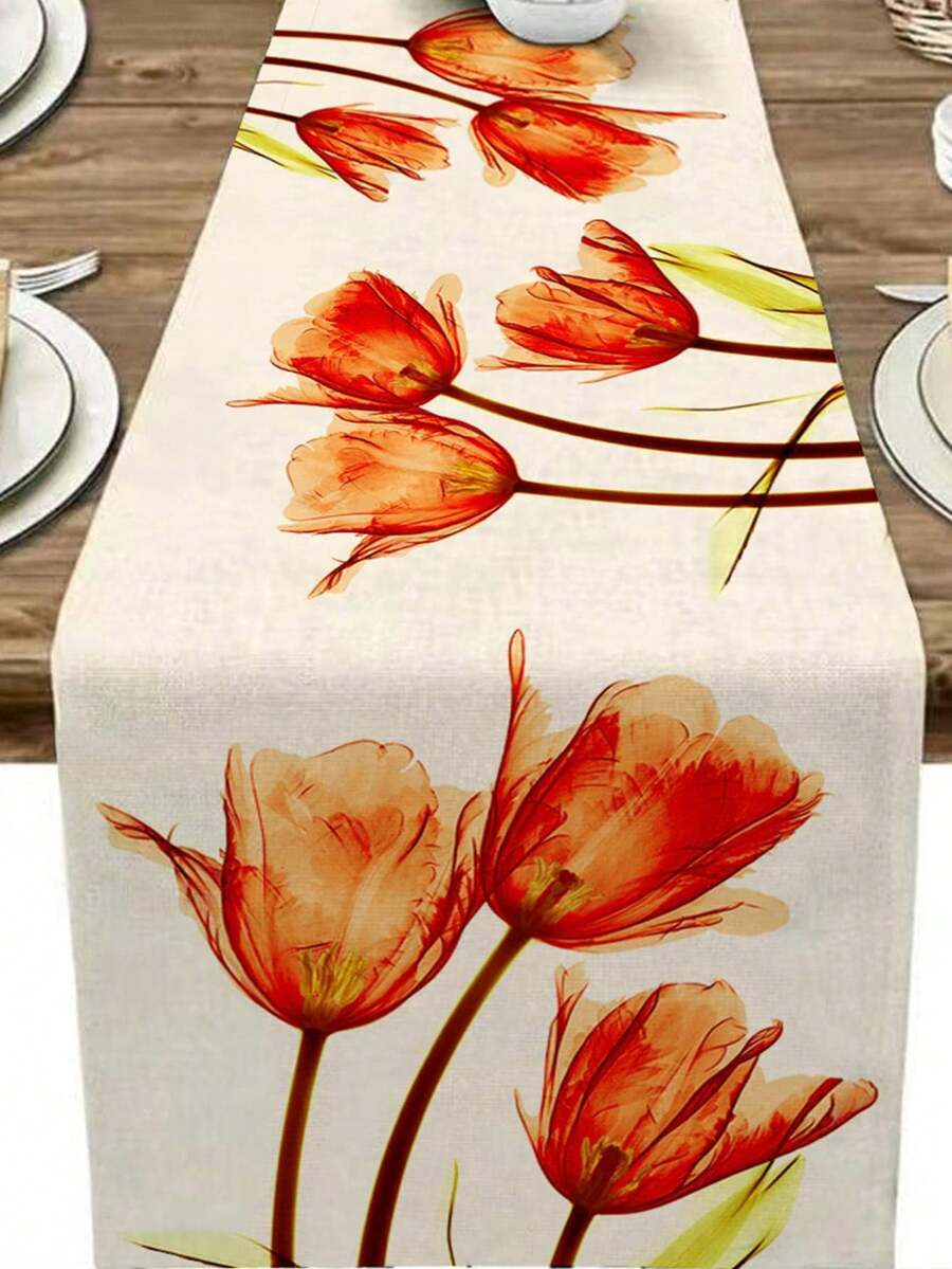 Orange Tulip Spring Table Flag Summer Seasonal Anniversary Holiday Kitchen Table Decoration For Indoor And Outdoor Home Party Decoration