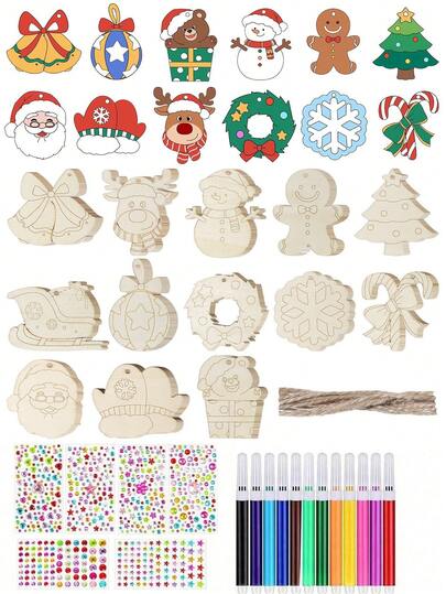 13pcs/Set Christmas Wood Board Ornaments, DIY Decorative Wood Pieces, Wooden Ornaments, Home Decoration Wood Pieces, Perfect For Christmas, Halloween And Thanksgiving Gift Hangings, Perfect For Holiday Decorations.