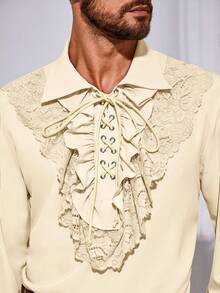Men's Renaissance Pirate Shirt Ruffle Detail Victorian Vampire/Medieval Style Steampunk Gothic Lace Costume - 米色 - 查看 4