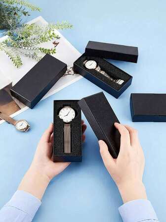 3/1pc Watch Gift Box, Watch Storage Box, Travel Watch Storage Box, Rectangular Jewelry Display Case, Black Rectangular Watch Box With Sponge Insert - Perfect Gift And Decoration For Watches, Rings And Earrings - Elegant Storage Solution For Men And Women, Christmas And Gift Travel Wedding Travel Essentials Holiday Essentials Summer For Women Storage Organizer Gift Back To School