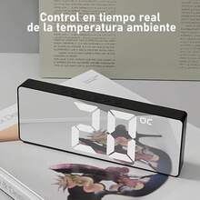 Reloj Despertador Digital con Luminosidad Regulable, Reloj Despertador con Control de Sonido y Modo Snooze, Indicación de Fecha y Temperatura, Adecuado para Dormitorios, Oficinas - A - Ver 7