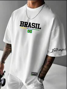 Men's Oversized Streetwear T-Shirt With Brazilian Print Cotton - 白色 - 查看 1