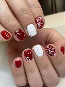 24 piezas de uñas postizas cuadradas cortas con diseño cambiante de color rojo y blanco con copos de nieve navideños. Uñas acrílicas falsas con acabado brillante y suave. Adecuadas para reuniones de chicas, uso diario, trabajo, citas, fiestas, regalos de Año Nuevo y otras ocasiones. ¡Realza tu encanto!