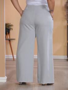 Plus Size Wide Leg Pants, New Fashion Tailored Fabric - 淺灰色 - 查看 7
