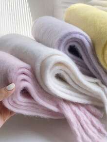 1pc Men's Solid Color Winter Scarf, Minimalist Headscarf, Beach Shawl, Soft & Cozy New Solid Color Scarf For Men & Women, Student Dreamy Macaron Color, Thick Circle Scarf Shawl To Keep Warm, Unisex Scarf, Couples Scarf - Multicolor - View 3