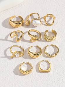 Bộ 11 chiếc nhẫn phong cách Punk, bộ nhẫn hình học cổ điển dành cho nữ, quà tặng trang sức cá nhân hóa thời trang, phù hợp với trang phục hàng ngày và phụ kiện dự tiệc. - Vàng - Xem 4