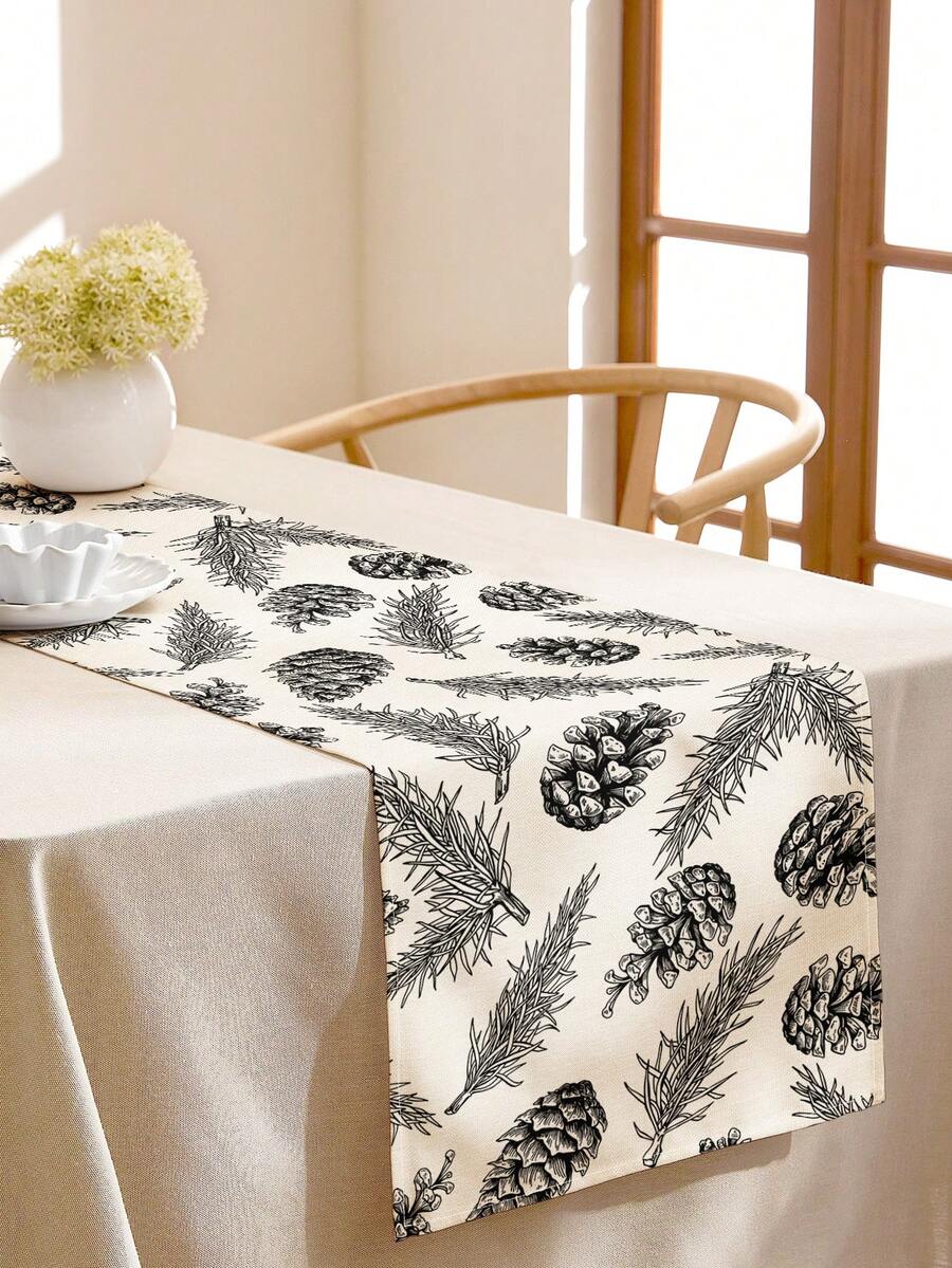 1pc Christmas Pattern Linen Table Runner, Suitable For Holidays, Parties, Birthdays, Dinners, Kitchen & Dining Table Decor, Shoe Cabinet Cover, All Season Home & Decor - Multicolor - View 1
