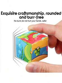 Wooden Block Puzzle Toddler 1-3-5 Years Kid Montessori Learning Games Educational Interactive Toys, Preschoolers Cube Puzzle