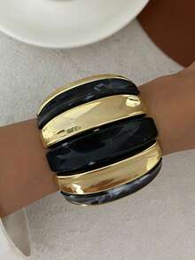 1 pieza Brazalete ancho de resina asimétrico de arco geométrico bohemio de colores mixtos, joyería versátil de fiesta casual lujosa para mujeres y parejas, regalo para boda y vacaciones (el material y el color del brazalete están sujetos al producto real) - pulsera - Ver 16