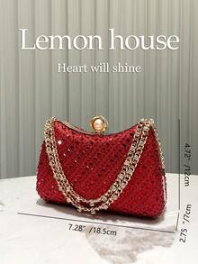 1pc Shiny Rhinestone Embellished Red Clutch Bag, Elegant And Fashionable For Evening Gowns, Suitable For Cocktail Party, Wedding, Prom, Formal Occasions - Red - View 4