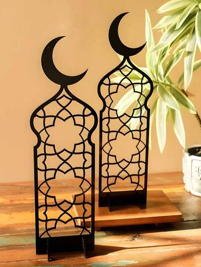 1/2 件斋月开斋节亚克力装饰架，伊斯兰新月桌饰，带阿拉伯几何图案的拱形框架，现代风格桌饰、书架、壁炉架、家居装饰、伊斯兰家居装饰、斋月装饰、开斋节装饰、穆斯林礼品