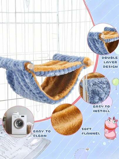 1pc Pink Canvas Rabbit Print Hammock, Buckle Style Pet Hanging Bed, Medium/Small Rabbit Sleeping Nest, Breathable Comfortable Sleeping Mat, Cage Hanging Decor