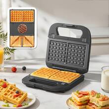 Yabano 3-In-1 Waffle Maker, Grill & Panini Press - Removable Nonstick Plates For Grilled Cheese, Burgers, Steaks, And Waffles, Black (Plastic Handle) - US A Type Plug(110-127V) - View 1