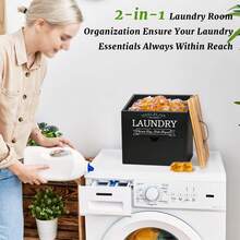 2+1 Laundry Pods Container & Dryer Sheet Holder With Drawer And Lid, Large Powder Detergent Dispenser Storage, Laundry Room Containers For Scent Booster Beads With Pop Up Lids, Labels And Scoop - 黑色 - 查看 5