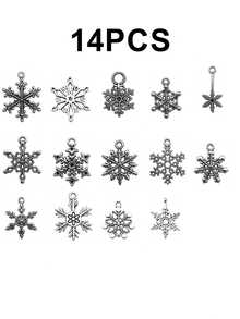 14/28pcs Christmas Snowflake Charms, Assorted Alloy Snowflake Charms For Jewelry Making, Fashionable Winter Holiday Craft Decorations, Ideal For DIY Necklaces, Bracelets & Gift Giving, Christmas Decorations