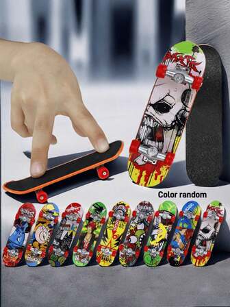 Mini Finger Skateboard, Bearing Wheel Beginner Finger Skateboard Ornament, Stress Relief Toy, Finger Dexterity Exercise, Random Color & Pattern Dollhouse Miniatures Funny Gift Joke Gifts Dolls House Accessories Novelty Gifts Motorcycle Skateboard Miniatures Mini Games Party Games