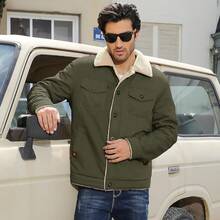 Mens Winter Thick Thermal Cotton Warm Fleece Lined Sherpa Trucker Lapel Work Cargo Jackets Coat OuterwearChristmas 8453 - 軍綠色 - 查看 4