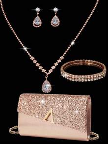 女士钻石首饰 闪耀奢华水钻首饰套装 闪耀项链 耳环 手链套装 闪光皱纹手提宴会包 V 型翻盖信封包 手提包 宴会包 钱包手提包 优雅手提宴会包 手提包 女士舞会手提包 女士新娘宴会包 舞会手提包 金属链条手提包 婚礼派对手提包 酒会婚礼 新款钱包宴会包 - 香檳色 - 查看 11