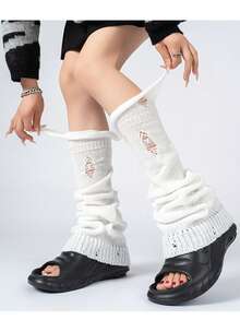 Women's Autumn/Winter Leg Warmers, Knitted Leg Warmers, Y2K Style Distressed Holey Leg Warmers, Suitable For Layering