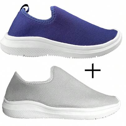 Kit 2 Tênis Meia Feminino Calce Fácil Slip On Academia Caminhada
