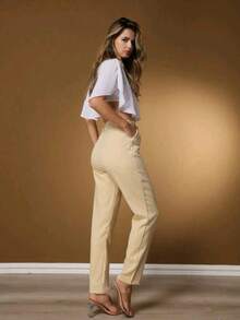 Women's Basic Tailored Trousers, Elegant Social Style - 米色 - 查看 4