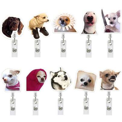 1pc Funny Dog Acrylic Cartoon Animal Retractable Badge Reel