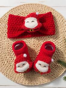 1 PC Baby Headband +1 Pair Baby Socks,For 1-3 Years Old,Toddler Christmas Dress,Christmas Headband And Socks,Fashionable,Suitable For Photo Taking And Daily Life,Baby Christmas Gift - Multicolor - View 4