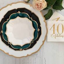 10个/30个/50个（9英寸）蓝绿色一次性纸盘，金色箔纸扇形边，适用于圣诞节/新娘/婚礼/生日/圣帕特里克节派对用品 - 深綠 - 查看 8