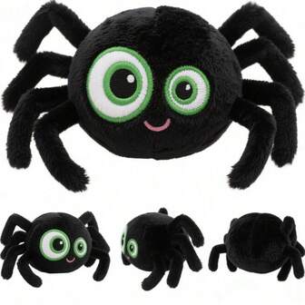Funny Asymmetric Eyes Plush Spider Toy, Black Spider Stuffed Animal, Super Soft Cute Huggable Spider Plush Toy For Kids