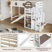 Bunk Bed With Window, Slide, Stairs With Handrail, 2 Lockers In The Stairs, Flexible Design, Plenty Of Storage Space, Pine + MDF, White + Brown, 90 X 200 Cm - White - View 6