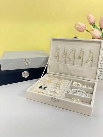 1 st. fönsterlöst smyckeskrin, trendig smyckesförvaringslåda för flickor och kvinnor med lock, kan förvara ringar, örhängen, armband, smyckeskrin, kan lägga 5 halsband, flera