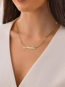 1Pc Personalized Stainless Steel Name Necklace With Cuban Chain,Minimalist Name Necklace,Daily Custom Text Necklace Ornaments For Her,Anniversary Gift, Birthday Gift, Christmas Gift