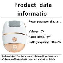 1 件可充电数字显示电动足部抛光机，可更换抛光头用于去除老茧，USB 充电，便携且易于使用，可充电老茧去除器，电池容量：500mAh