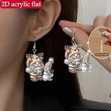 2D Flat, 1 Pair Of Women's 2D Flat Acrylic Christmas Earrings - Cute Goblin And Snowman Pendant Rings With Expressive Eyes, Lightweight And Comfortable For Holiday Parties And Daily Wear, Women's Holiday Gifts (No Battery/Electronic Components) - Santa Claus And Snowman Character Earrings Paired With Christmas Party Outfits, Christmas Wreath Earrings, 2D Flat