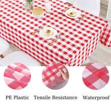1pc/6pcs Red & White Checkered Tablecloth, 137*274cm Decorative Plaid Tablecloth, Waterproof Oil-Proof Dust-Proof Tablecloth, Oil-Proof Spill-Proof Floor Mat, Suitable For Indoor & Outdoor Wipeable Tabletop, Fit For Picnic, Farm, Birthday, Wedding Rectangle Party Table