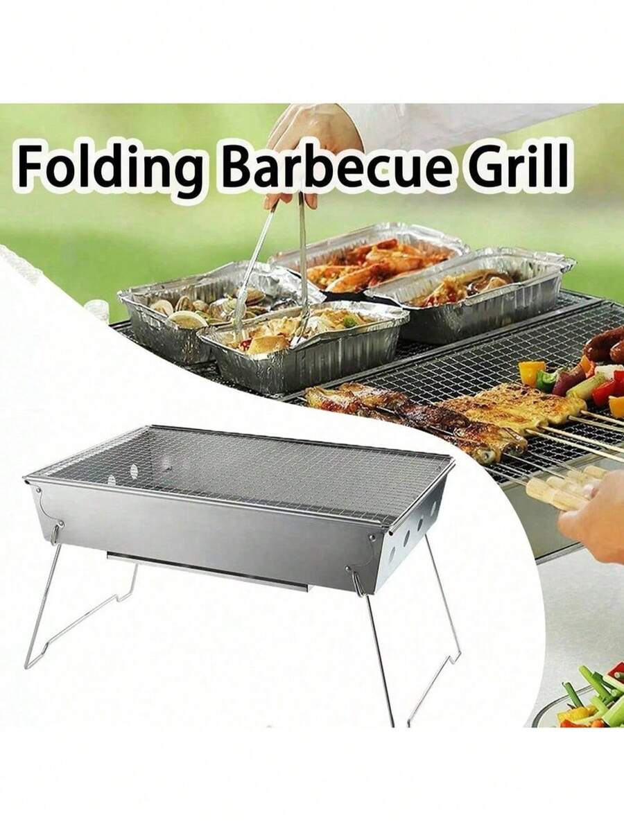 折叠式木炭烧烤炉、便携式露营烧烤炉、紧凑型迷你篝火木炭燃气烧烤炉架不锈钢扩展烧烤炉套装带集成烟熏器、便携式可折叠木炭烧烤炉，适合户外家庭聚会、户外烹饪必需品 | 现代烧烤设计 | 耐用结构、烧烤炉配件