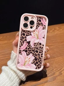 Cute Pink Lily Flower & Leopard Print Matte Anti-Drop Phone Case Compatible With IPhone 11, 12, 13, 14, 15, 16, 13 Pro Max, 16 Plus, XR, 7, 8 Plus, 17 Pro Max, AIR - Pink - View 4