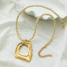 1 件/2 件哑光金不对称镂空/镂空方形吊坠粗绳项链，适合送礼，女士日常聚会和宴会佩戴