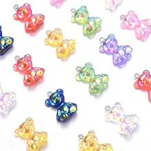 20/100 件棕色树脂卡通泰迪熊吊坠可爱蝴蝶结泰迪熊 DIY 珠宝配件、耳环、项链、手链装饰材料、钥匙扣吊坠 DIY 工艺品 - 棕色 - 查看 9