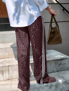 Soltrb Women's Loose Fit Leopard Print Hiphop Pants - Red Violet - View 5