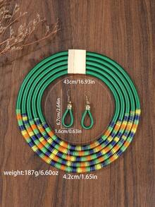 Handmade Multilayer Beaded Woven Exaggerated Bohemian European & American Style Chain Statement Necklace And Earrings Set With Zinc Alloy Magnetic Clasps, For Party/Holiday